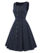 [Prevendita] Abito Deep Blu Anni '50 Gessato con Fiocco Scollo Capelet 6