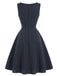 [Prevendita] Abito Deep Blu Anni '50 Gessato con Fiocco Scollo Capelet 7