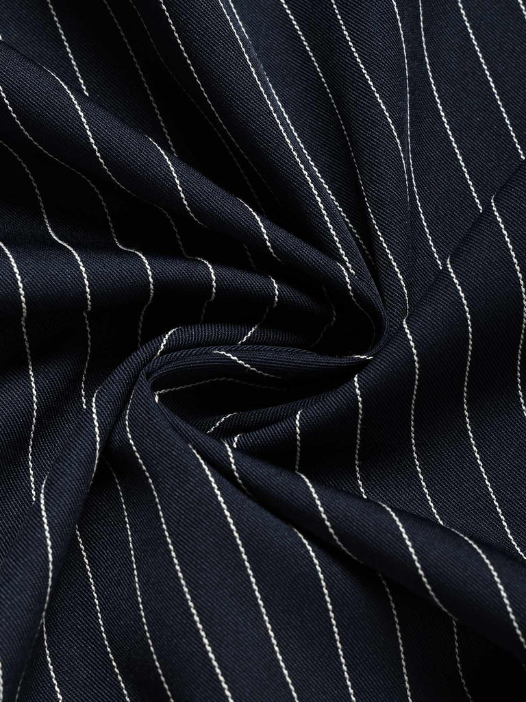 [Prevendita] Abito Deep Blu Anni '50 Gessato con Fiocco Scollo Capelet 10