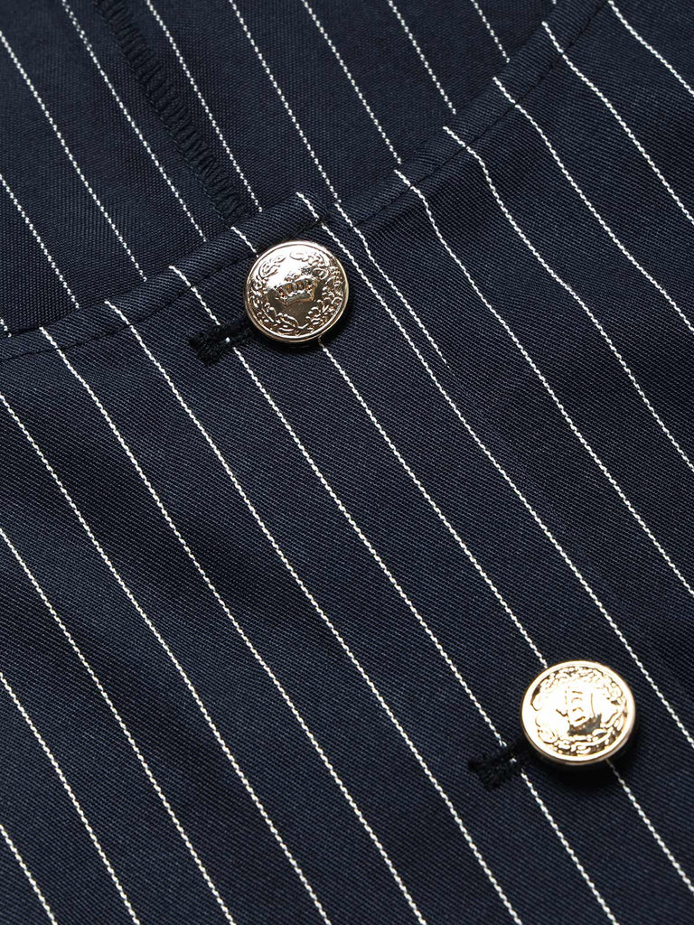 [Prevendita] Abito Deep Blu Anni '50 Gessato con Fiocco Scollo Capelet 9