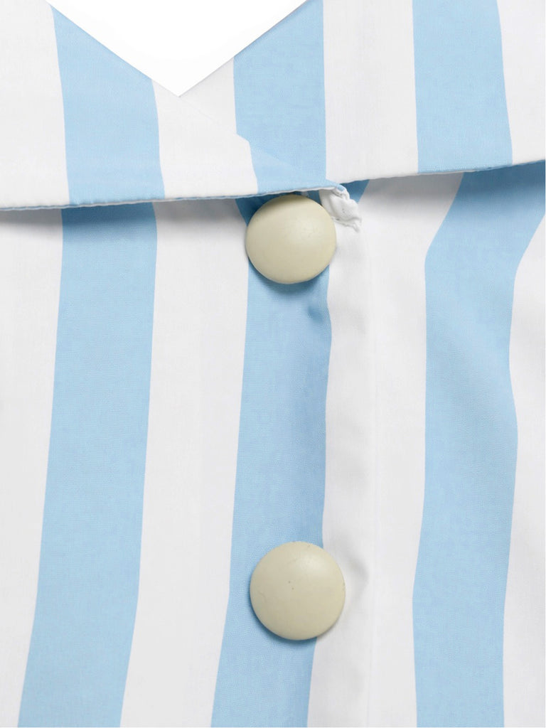 [Prevendita] Abito Azzurro Chiaro Anni '50 a Righe con Collo a Scialle Finto Due Pezzi
