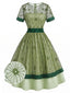 [Prevendita] Abito Verde Grigio Anni '40 Floreale con Pizzo Patchwork