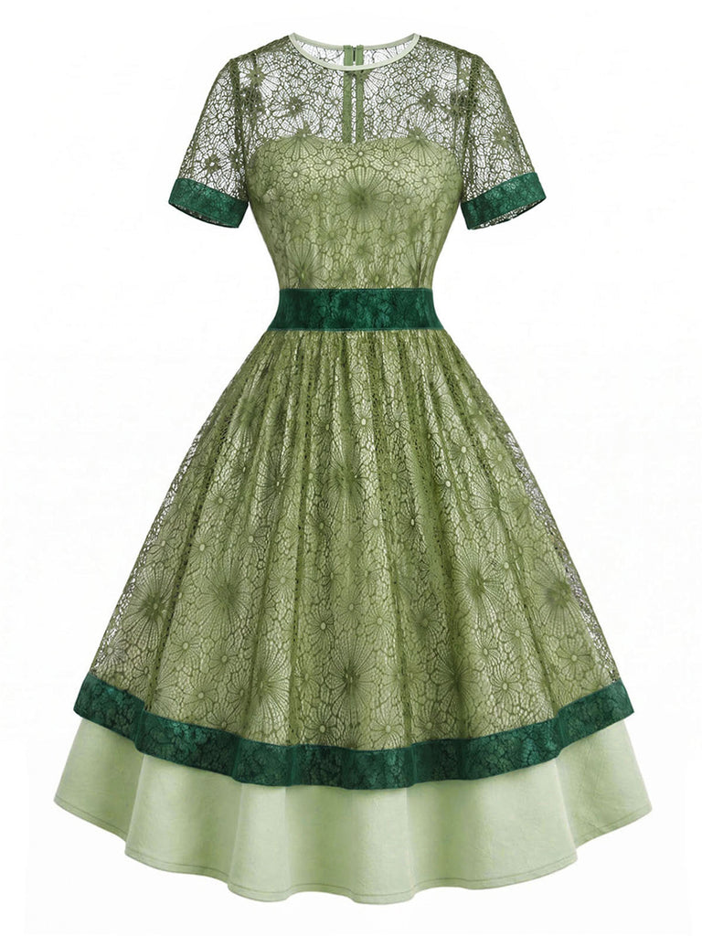 [Prevendita] Abito Grigio Verde con Pizzo Patchwork Floreale Anni '40 2