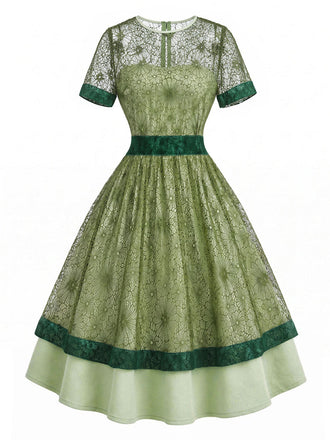 [Prevendita] Abito Grigio Verde con Pizzo Patchwork Floreale Anni '40 2
