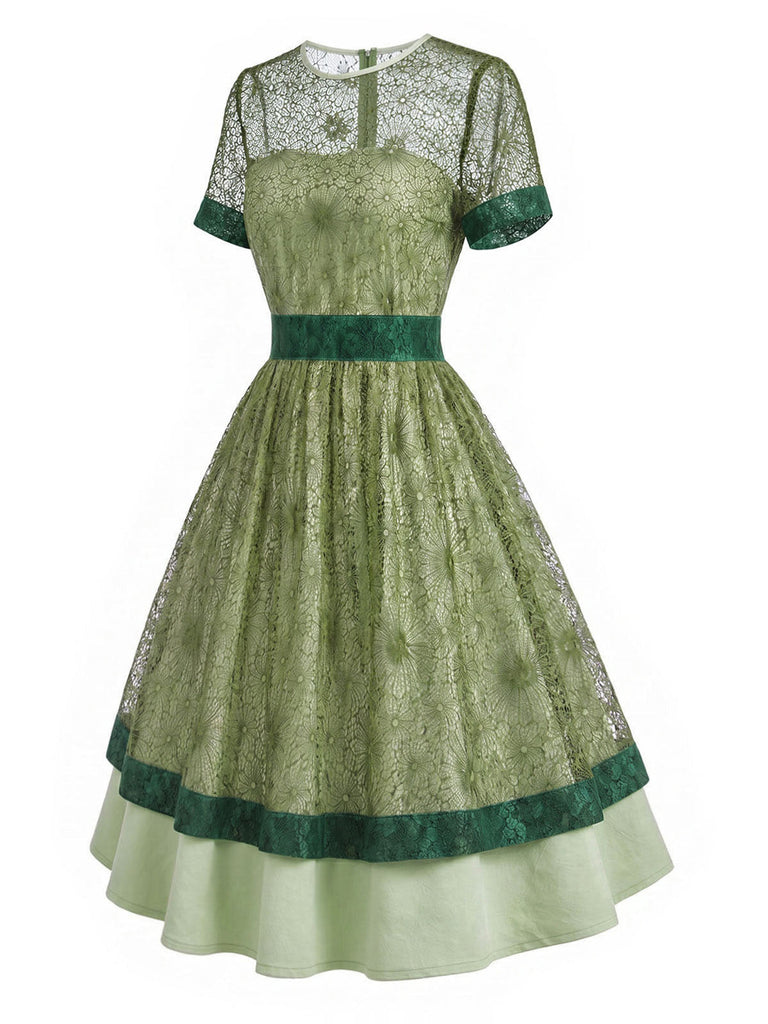 [Prevendita] Abito Grigio Verde con Pizzo Patchwork Floreale Anni '40 3