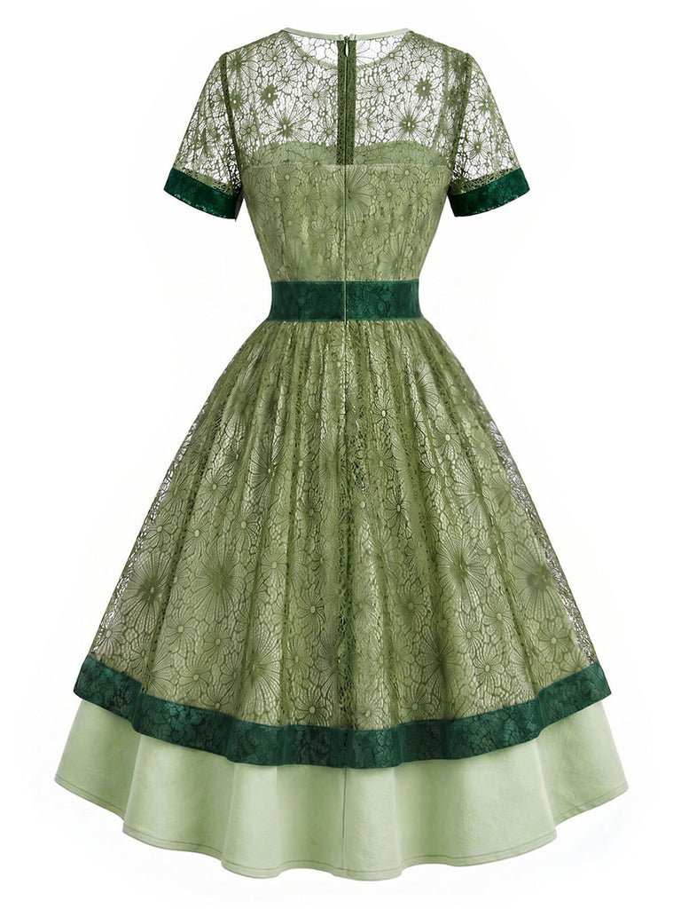 [Prevendita] Abito Grigio Verde con Pizzo Patchwork Floreale Anni '40 4