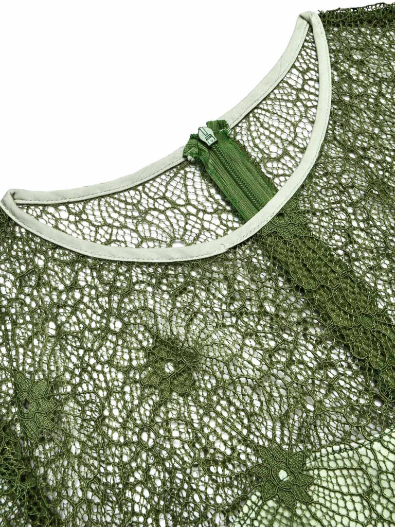 [Prevendita] Abito Grigio Verde con Pizzo Patchwork Floreale Anni '40 5