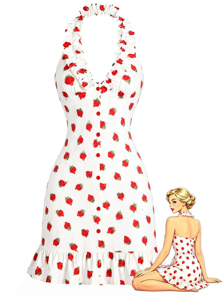 [Prevendita] Abito Rosso Halter con Volant e Fragole Anni '30