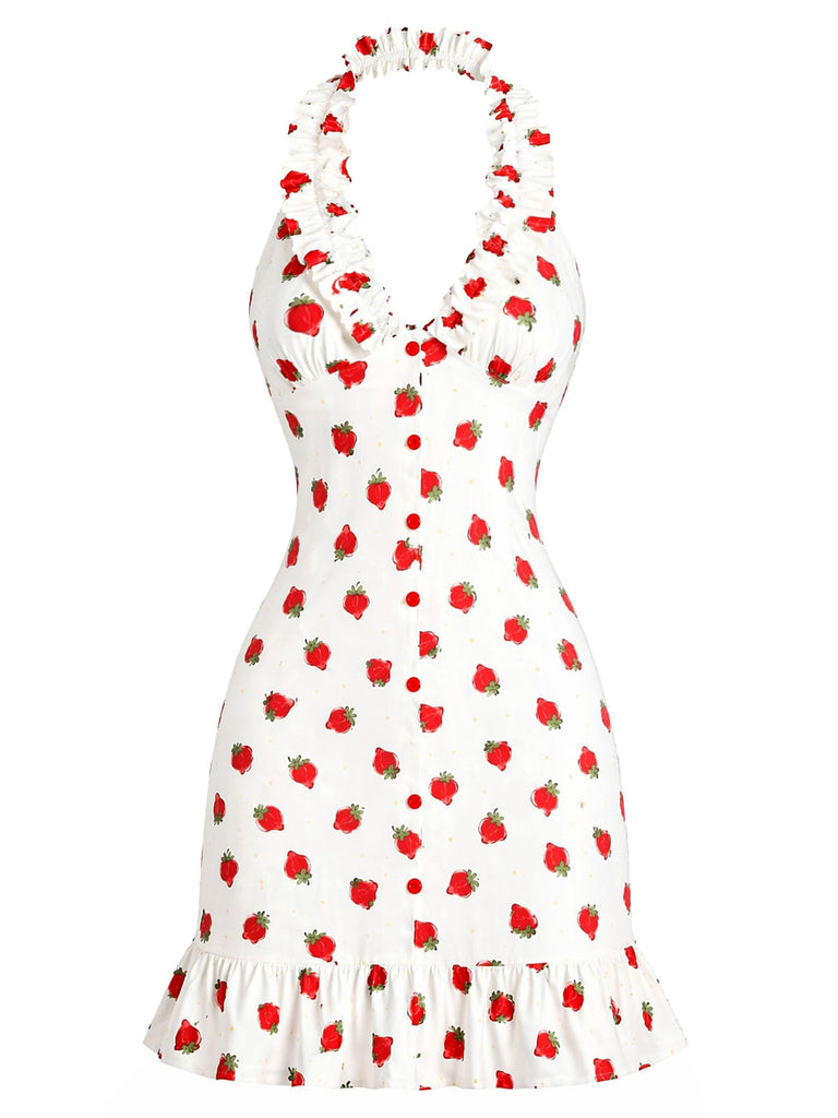 [Prevendita] Abito Rosso Halter con Volant e Fragole Anni '30 2