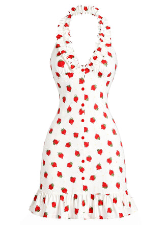 [Prevendita] Abito Rosso Halter con Volant e Fragole Anni '30 2