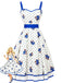 [Prevendita] Abito Svasato Bianco Floreale Blu a Pois a Balze Anni '50