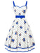 [Prevendita] Abito Svasato Bianco Floreale Blu a Pois a Balze Anni '50 2