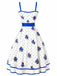 [Prevendita] Abito Svasato Bianco Floreale Blu a Pois a Balze Anni '50 3