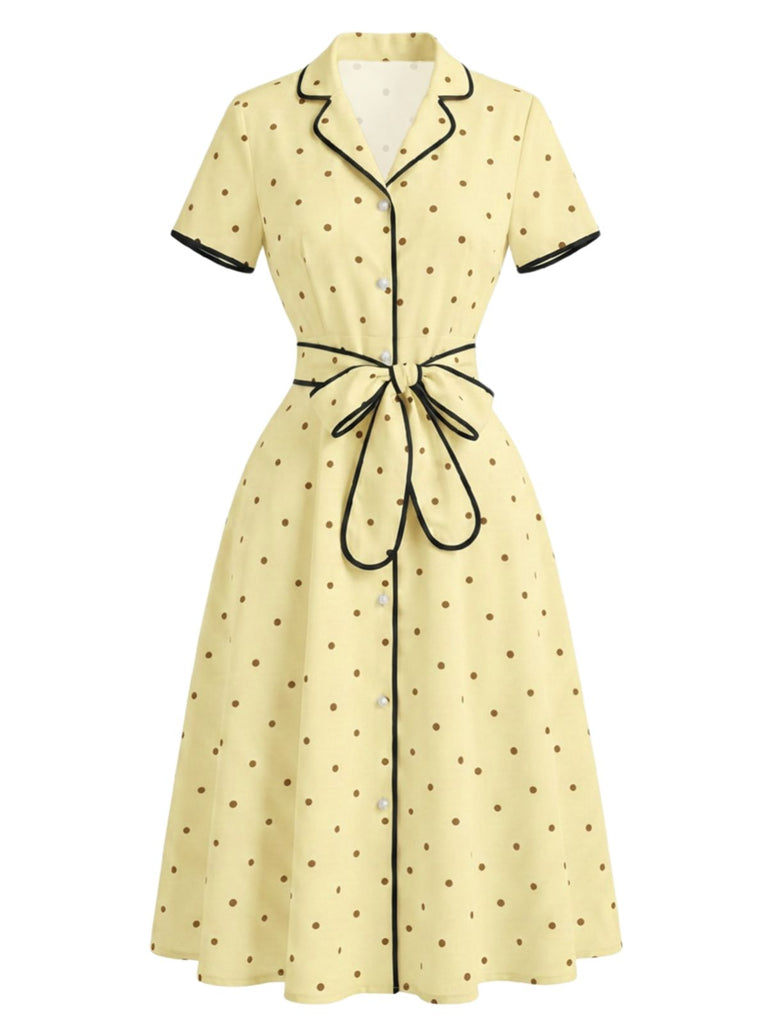 Abito con Colletto a Tacca e Bordo a Contrasto a Pois Anni '40 2