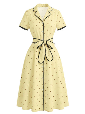 Abito con Colletto a Tacca e Bordo a Contrasto a Pois Anni '40 2