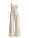 2PCS Pantaloni Beige Anni '50 in Cotone Spalline Sottili Top e Palazzo