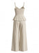 2PCS Pantaloni Beige Anni '50 in Cotone Spalline Sottili Top e Palazzo 2