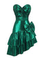 [Prevendita] Abito Mini Verde Anni '50 Metallizzato Asimmetrico con Fiocco e Volant