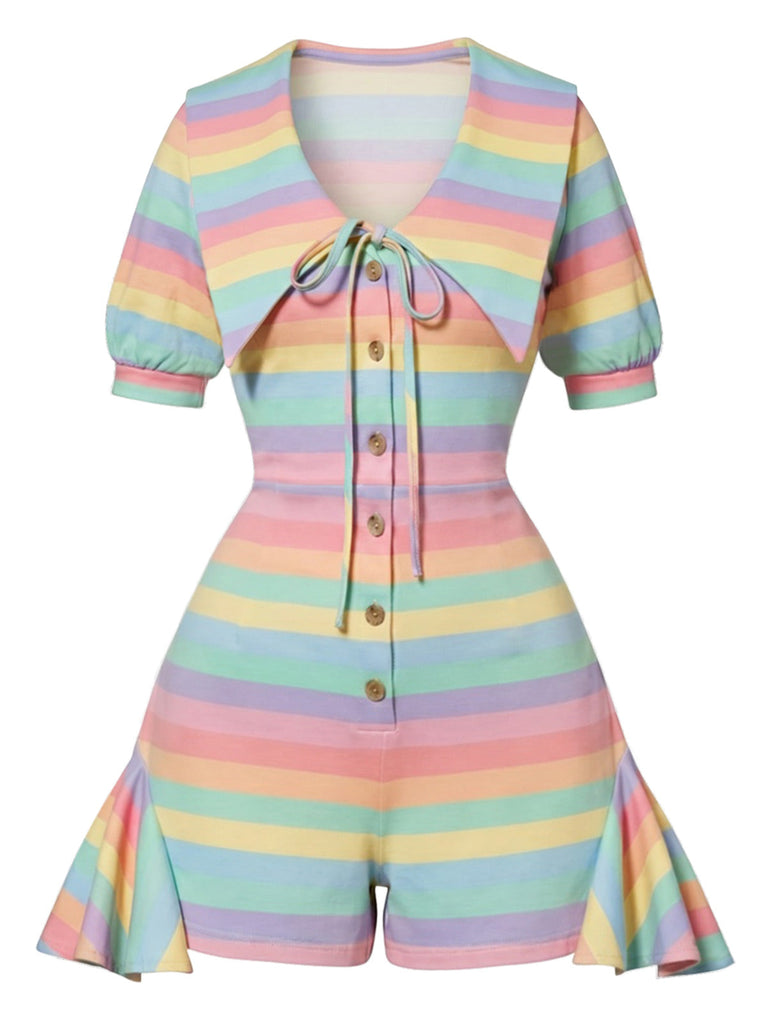 [Prevendita] Pagliaccetto con Col Chelsea a Volant Righe Arcobaleno Pastello Anni '60
