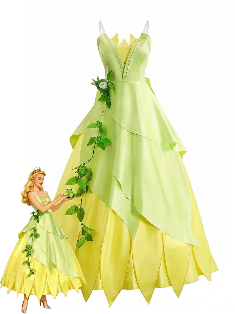 Abito Verde Anni '30 Fairy Gradient Leaf Layered Principessa Costume