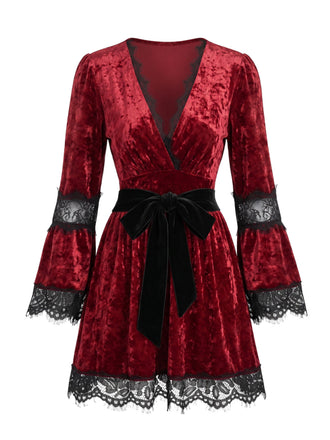 Abito Rosso Gotico Scollo a V Profondo con Pizzo Anni '70 2
