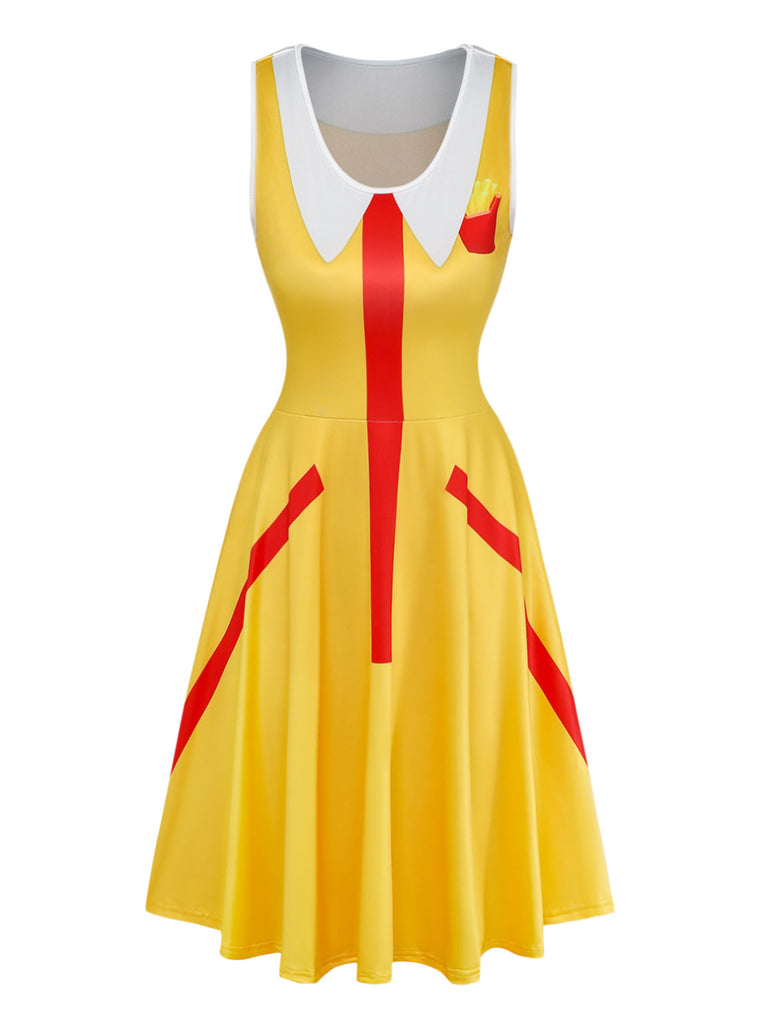 Abito Giallo Anni '70 French Fries con Tasca Clown Cosplay 2