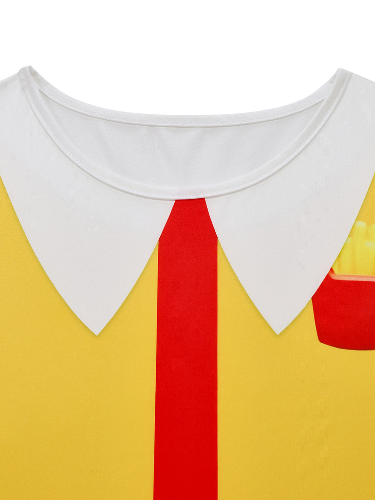 Abito Giallo Anni '70 French Fries con Tasca Clown Cosplay 4