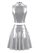 2PCS Gonna Argento Anni '70 Metallizzato Crop Top e con Antenna Headband 3