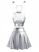 2PCS Gonna Argento Anni '70 Metallizzato Crop Top e con Antenna Headband 2