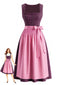 2PCS Abito Rosa Floreale con Scollo Quadrato Anni '50 e Grembiule