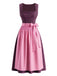 2PCS Abito Rosa con Scollo Quadrato Floreale e Grembiule Anni '50 2