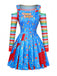 3PCS Abito Blu Anni '60 Halloween a Righe Top e Overall 2