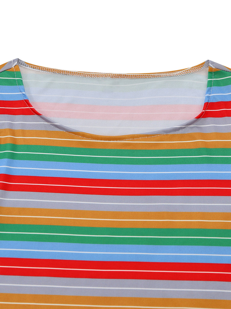 3PCS Abito Blu Anni '60 Halloween a Righe Top e Overall 5