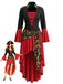Abito Rosso e Nero Anni '40 Pirata Costume con Allacciatura Orlo Asimmetrico