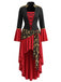 Abito Rosso e Nero Anni '40 Pirata Costume con Allacciatura Orlo Asimmetrico 3