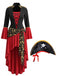 Abito Rosso e Nero Anni '40 Pirata Costume con Allacciatura Orlo Asimmetrico 2