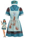 Abito Blu Anni '60 Costume da Infermiera con Grembiule Insanguinato