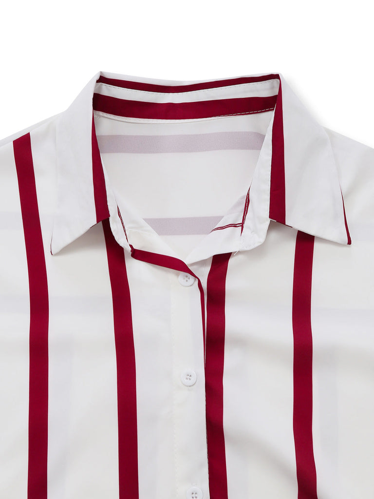 2PCS Gonna Nero Anni '60 a Righe Camicia e Asymmetric Plissettato 6