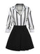 2PCS Gonna Nero Anni '60 a Righe Camicia e Asymmetric Plissettato 2
