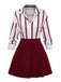 2PCS Gonna Nero Anni '60 a Righe Camicia e Asymmetric Plissettato 4