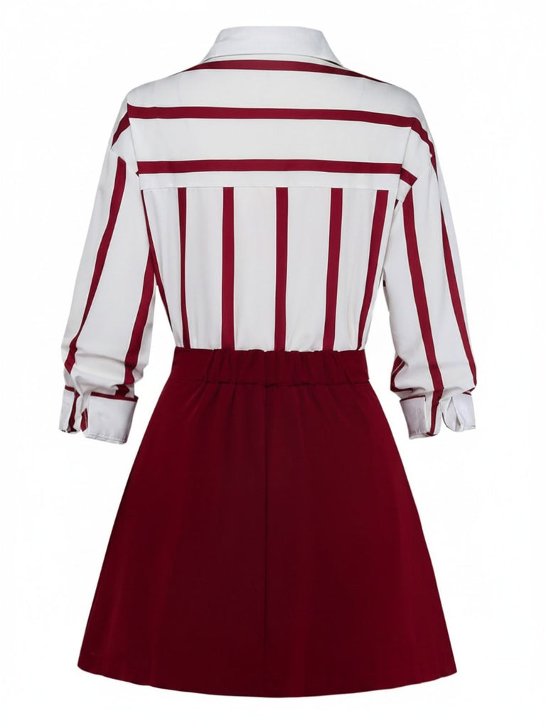 2PCS Gonna Nero Anni '60 a Righe Camicia e Asymmetric Plissettato 5
