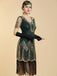 Abito Nero Anni '20 Perline con Frange in Rete Sleeves con Paillettes Ricamate Gatsby 6