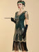 Abito Nero Anni '20 Perline con Frange in Rete Sleeves con Paillettes Ricamate Gatsby 10