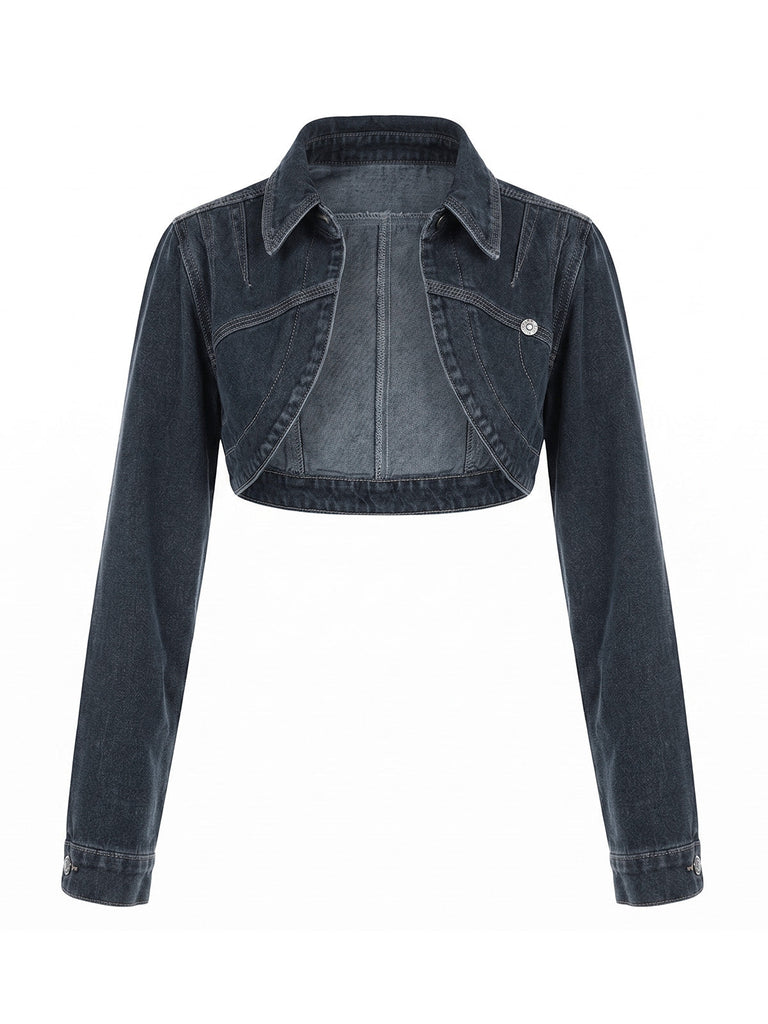 Giacca Deep Blu Anni '50 Revers in Denim Corto Jacket