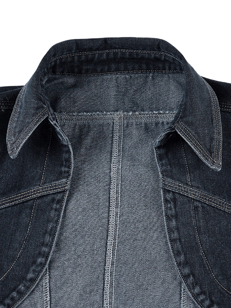 Giacca Deep Blu Anni '50 Revers in Denim Corto Jacket 4