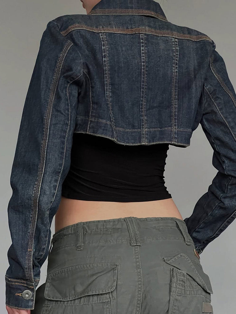Giacca Deep Blu Anni '50 Revers in Denim Corto Jacket 7