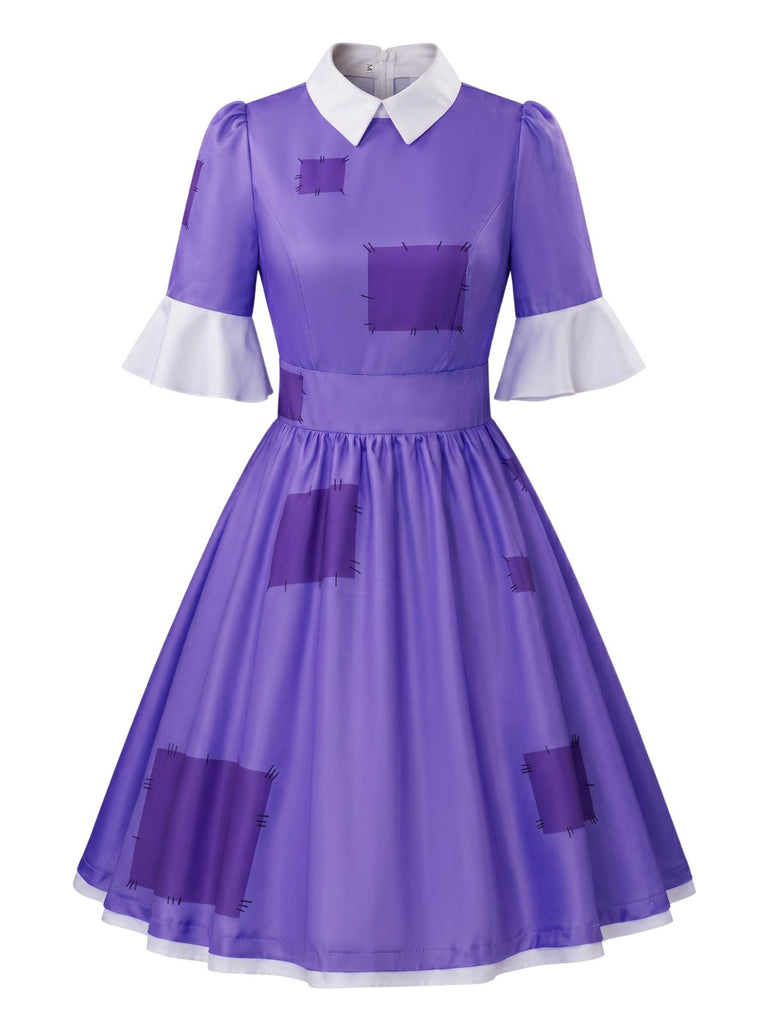 Abito Viola Anni '50 Patchwork Colletto Peter Pan di Halloween 2