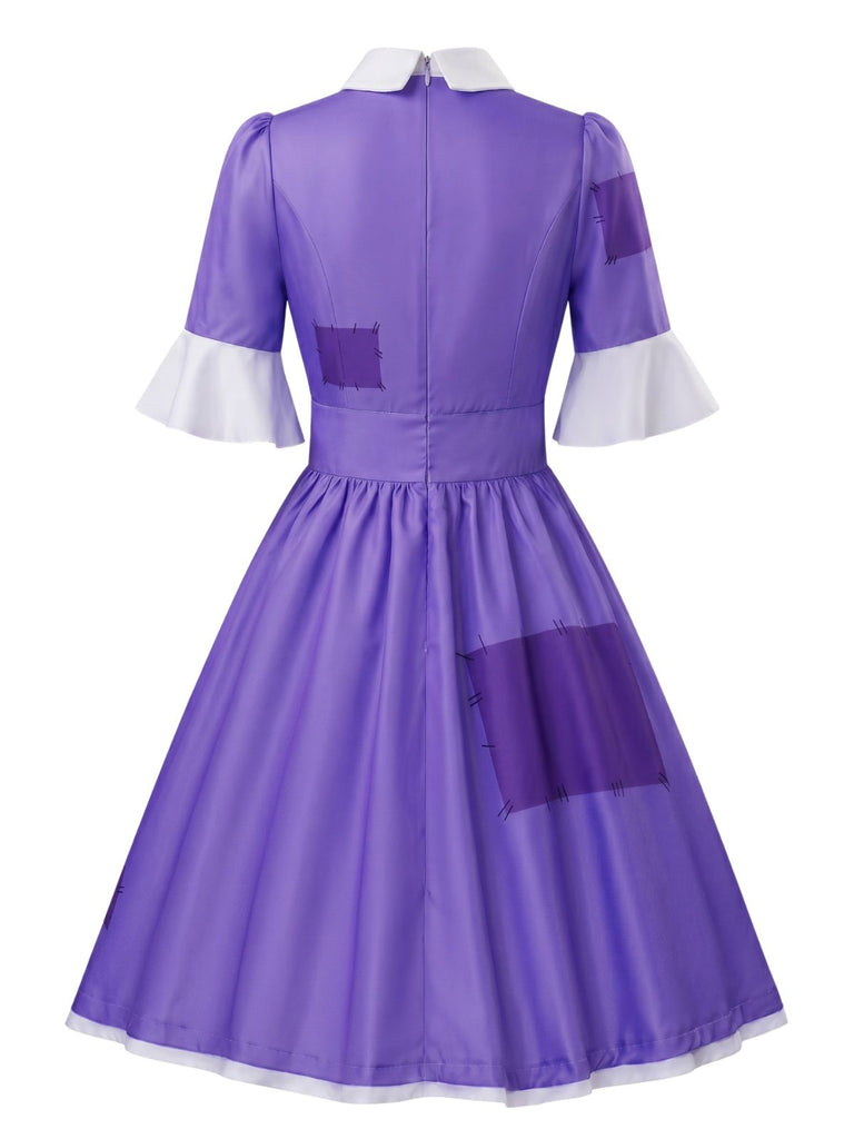 Abito Viola Anni '50 Patchwork Colletto Peter Pan di Halloween 3
