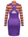 2PCS Abito Blu Anni '60 a Righe Collo Alto Top e Overall 7