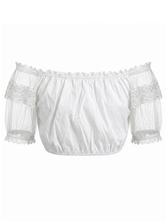 Crop Top Bianco Anni '50 in Pizzo Scollo Quadrato Puff 2